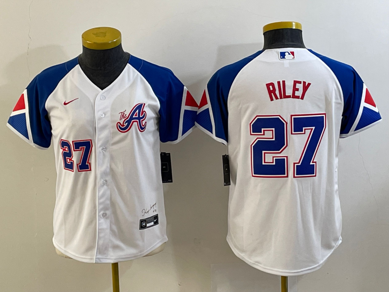 Women's Atlanta Braves #27 Austin Riley White 2023 City Connect With Patch Stitched Baseball Jersey(Run Small) Women's Atlanta Braves #27 Austin Riley White 2023 City Connect With Patch Stitched Baseball Jersey(Run Small)